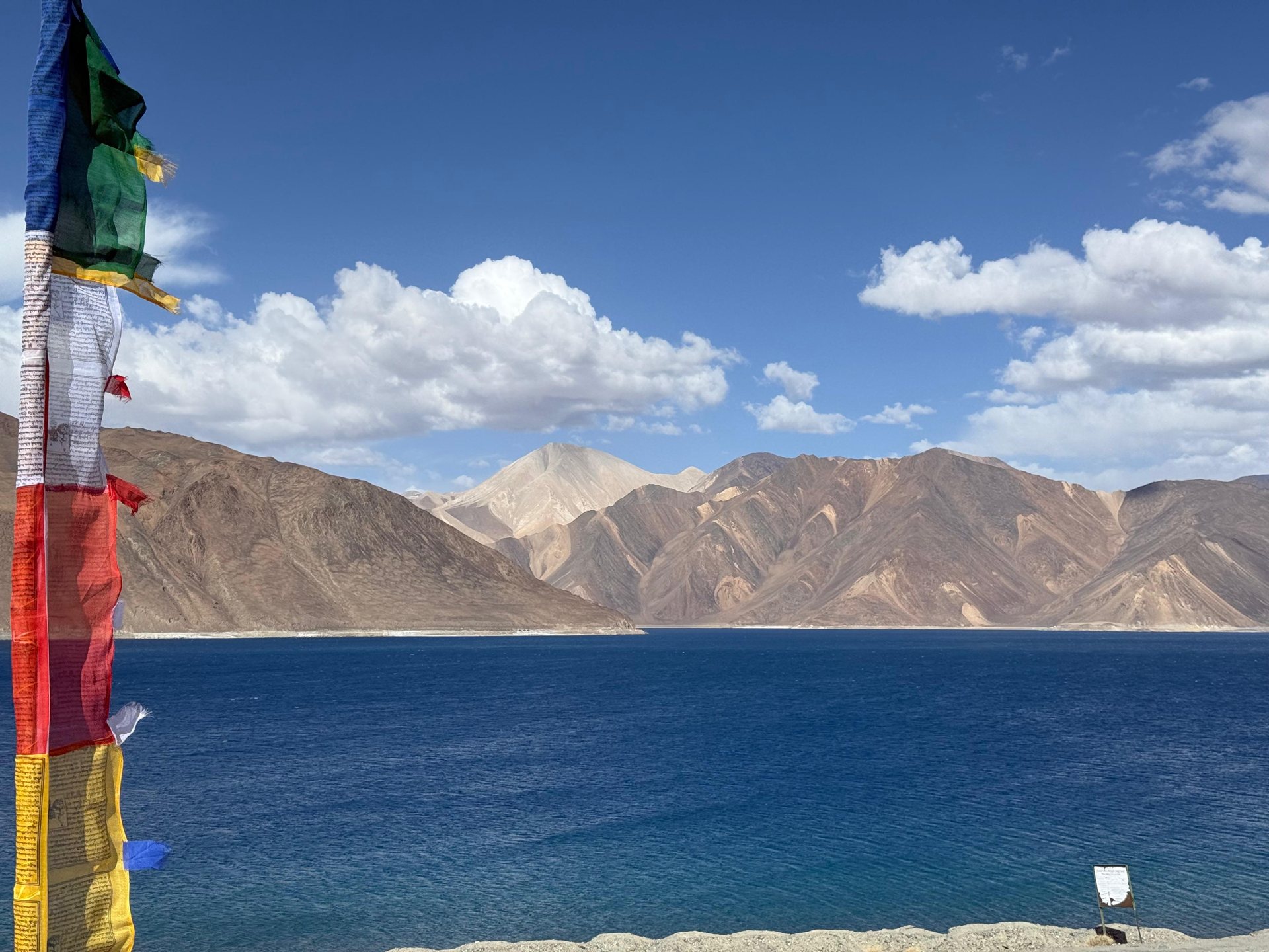 Pangong Lake with prayer flags, Ladakh